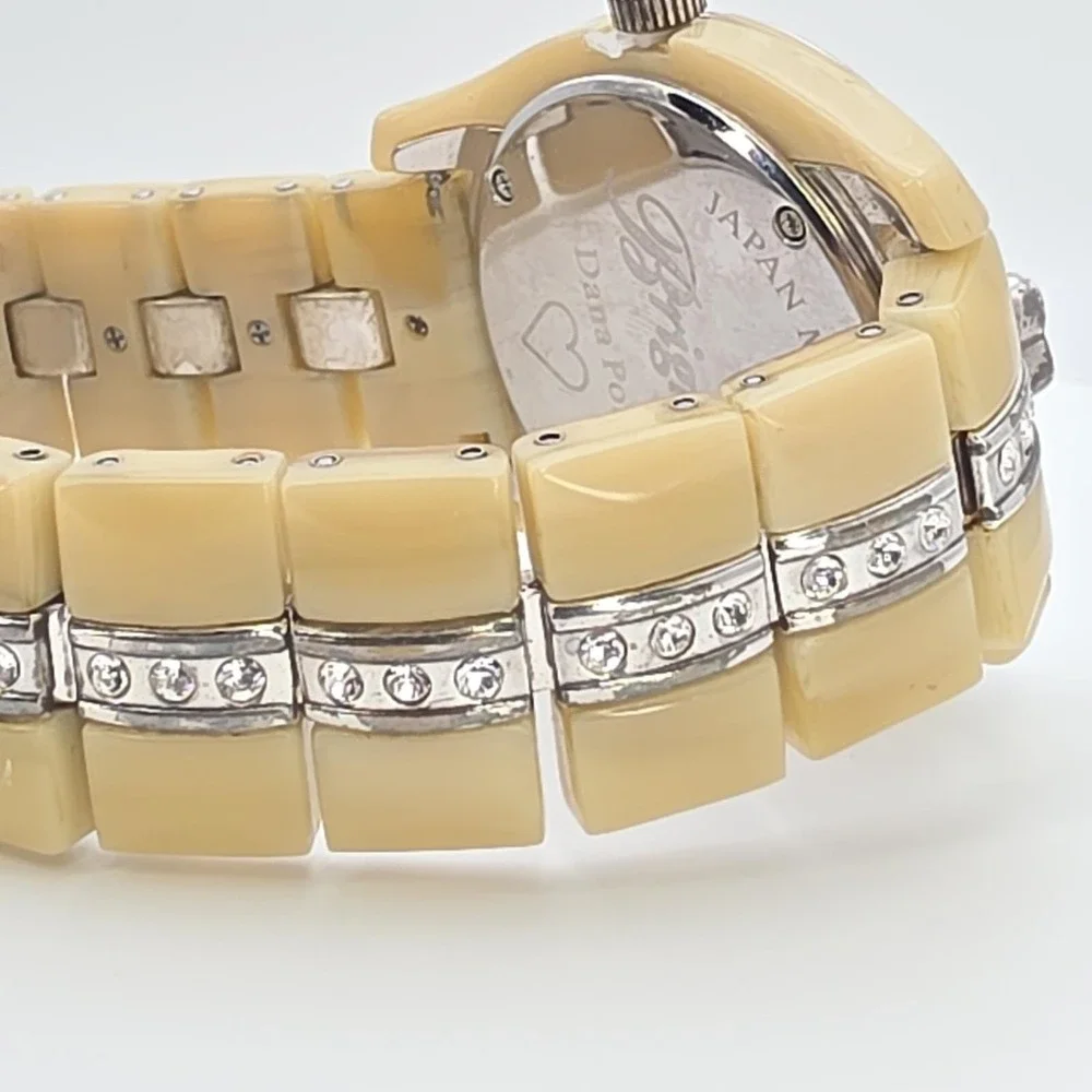 BRIGHTON 'Dana Point' Watch Beige Resin Band Crystal Accents Silver Plate
